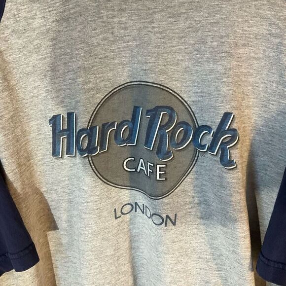 Vintage Hard Rock Cafe London Baseball Shirt. Cropped, L. Grey and Navy - Picture 10 of 11
